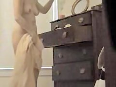solo woman has covered very hairy cunt under panty