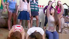 teen 18+ college lezzies straponfucked in group