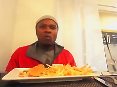waitress takes a bbc break behind the restaurant