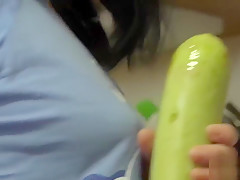 young brunette ass fuck eggplant and zucchini  gaping ass