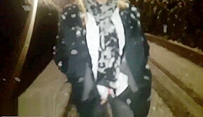 young french girl who shows off in the street under the snow and sucks me