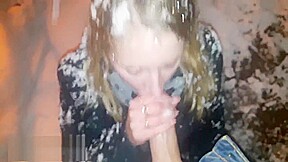 young french girl who shows off in the street under the snow and sucks me
